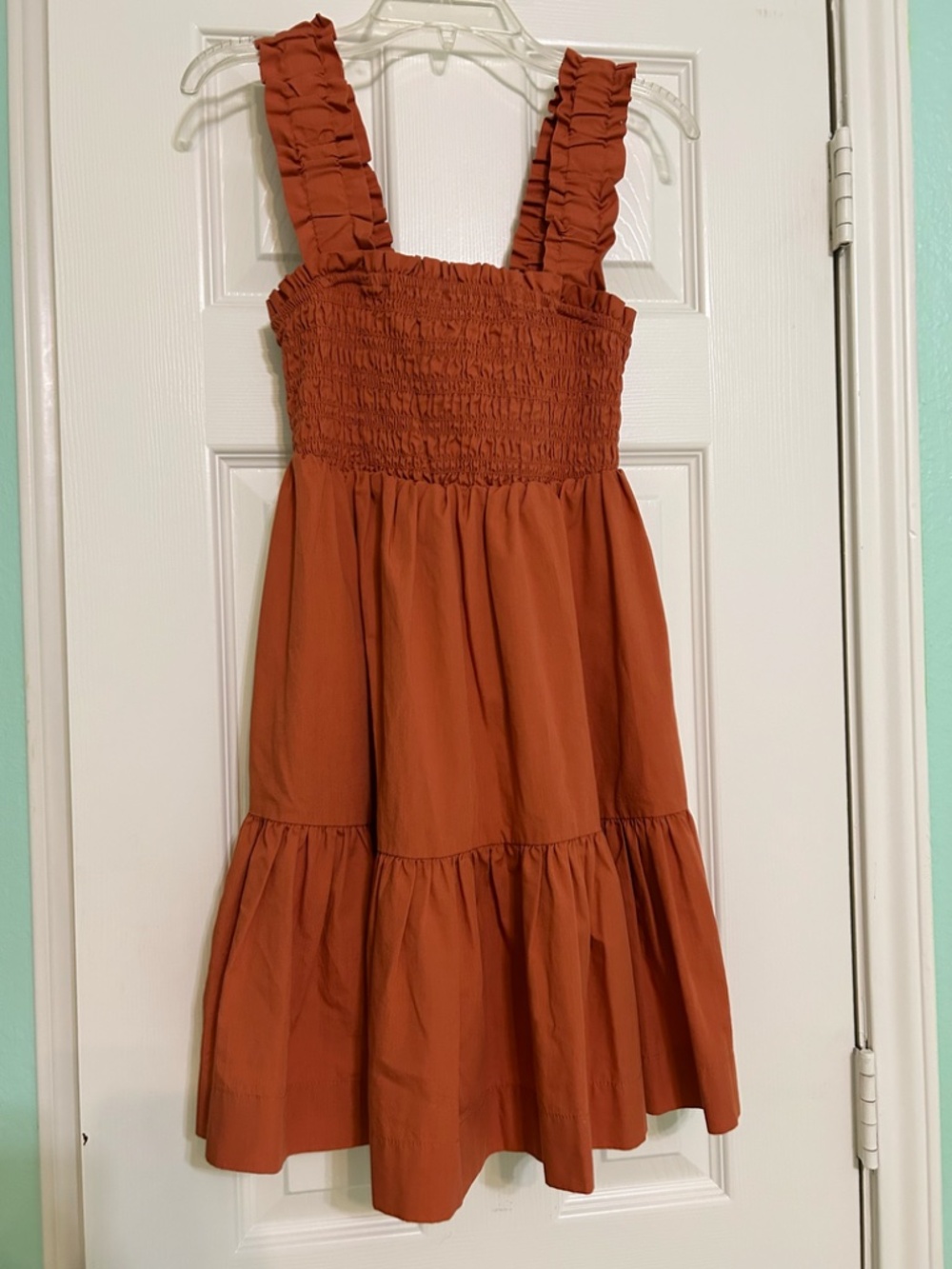 Abercrombie & Fitch Burnt Orange Sundress Smocked Scrunchie Strap 2 Tier Small - Picture 11 of 14